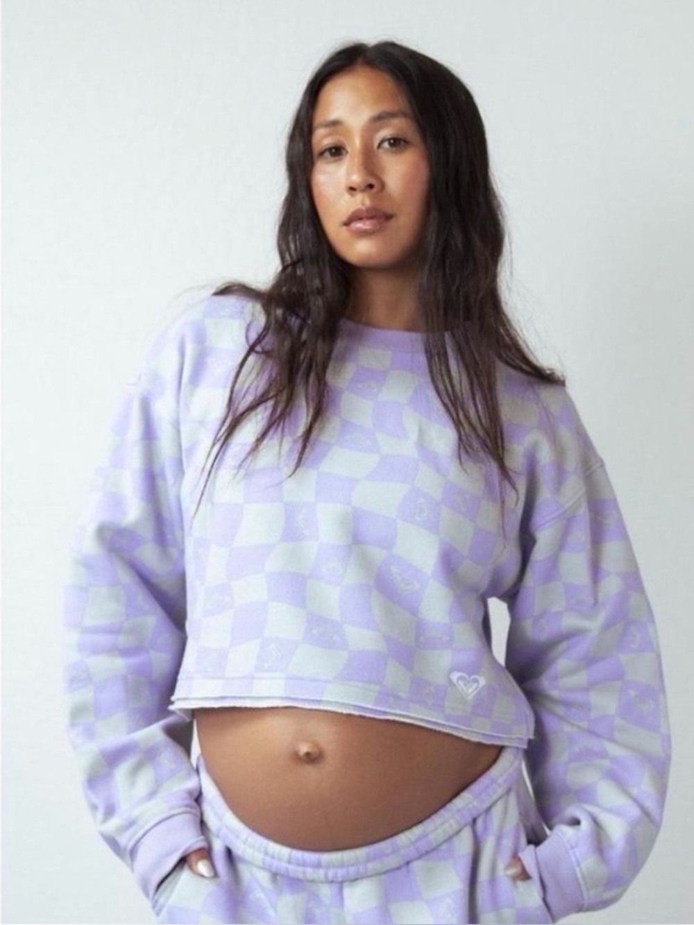 Roxy Lavender & Lilac Cropped Checkerboard Sweatshirt